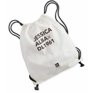 Jessica AlbaX Drawstring White Backpack Fabric Beach Gym Pool Laundry Bag